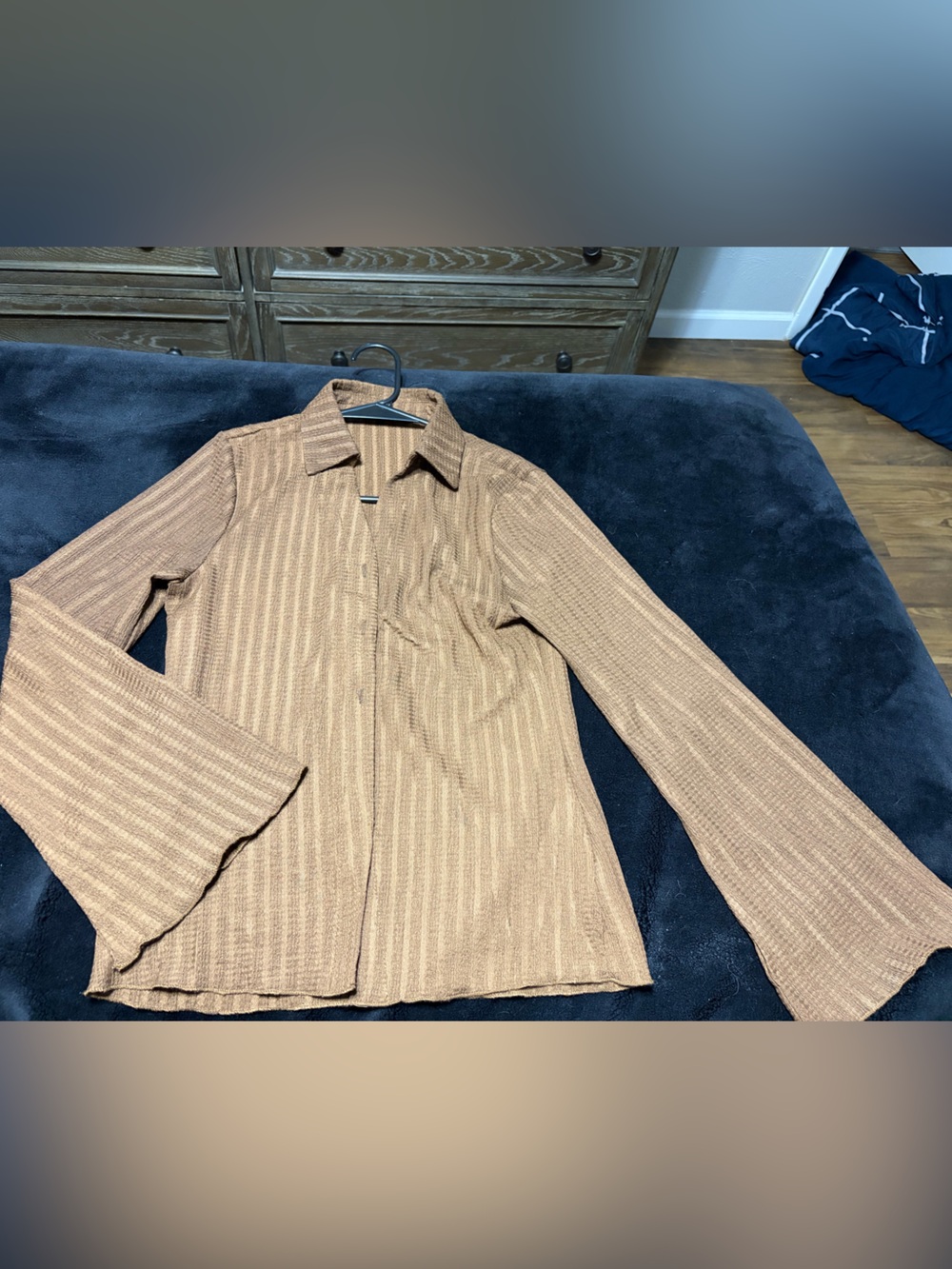 Ribbed Button-Front Top in Warm Brown